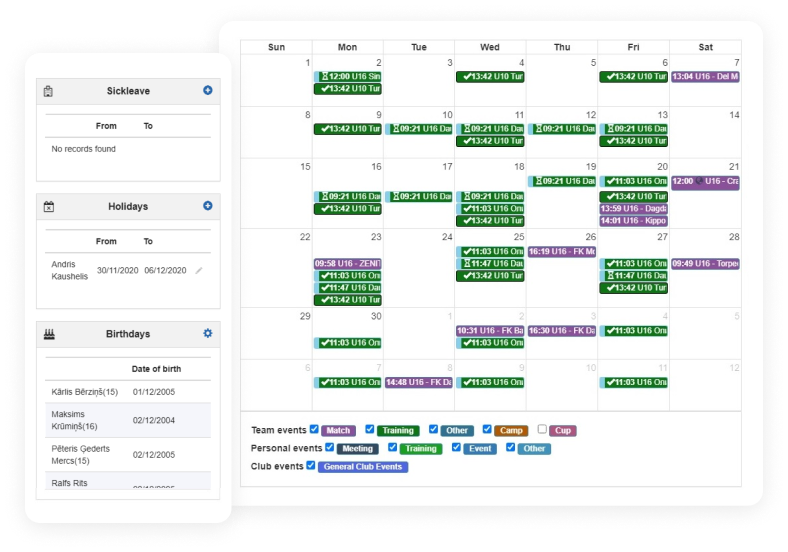 Scheduling of trainings in the calendar